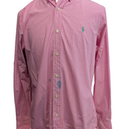 Chemise Polo Ralph Lauren Shirt M L Classic Fit Vichy Rose Stretch Button Down