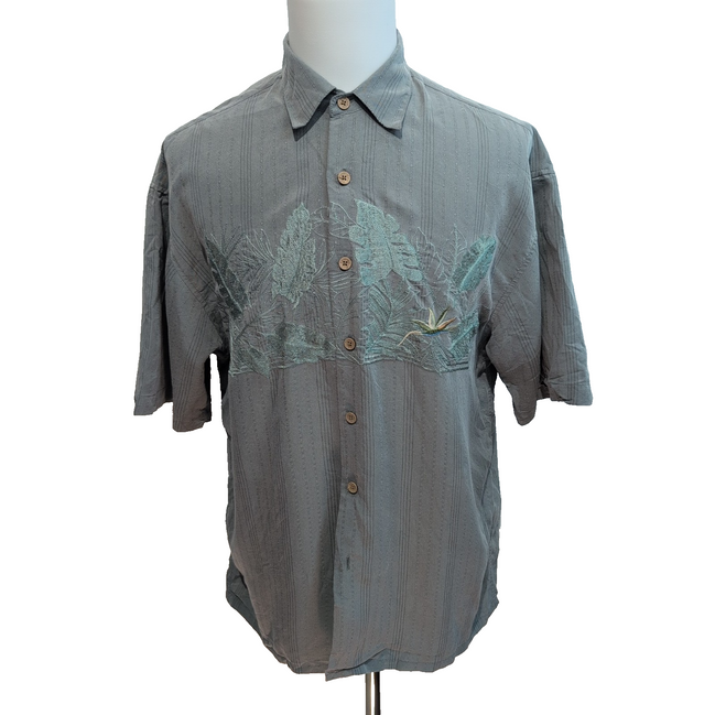Chemise Hawaïenne Bamboo Cay L Kaki Brodée Modal Made in Korea