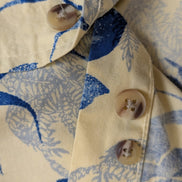Chemise Hawaïenne Natural Issue Jaune Pâle Fleurs Bleues Coton - Taille XLT