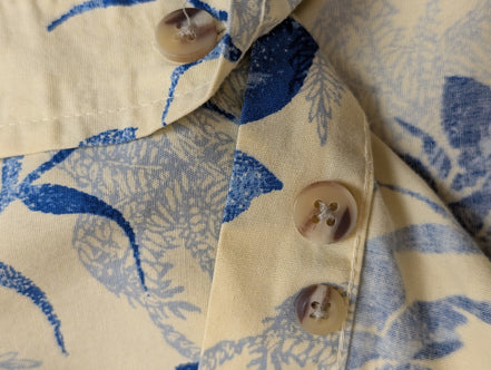 Chemise Hawaïenne Natural Issue Jaune Pâle Fleurs Bleues Coton - Taille XLT