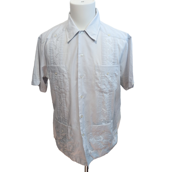 Chemise Hawaïenne Haband L Gris Clair 4 Poches Panama Oiseaux Brodés