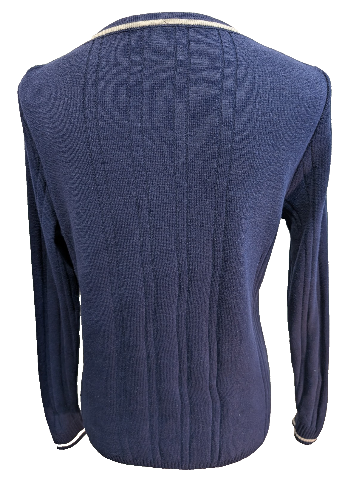 Pull Lacoste Vintage Bleu Marine Rayures Gaufrées Col Rond - Taille 40 L