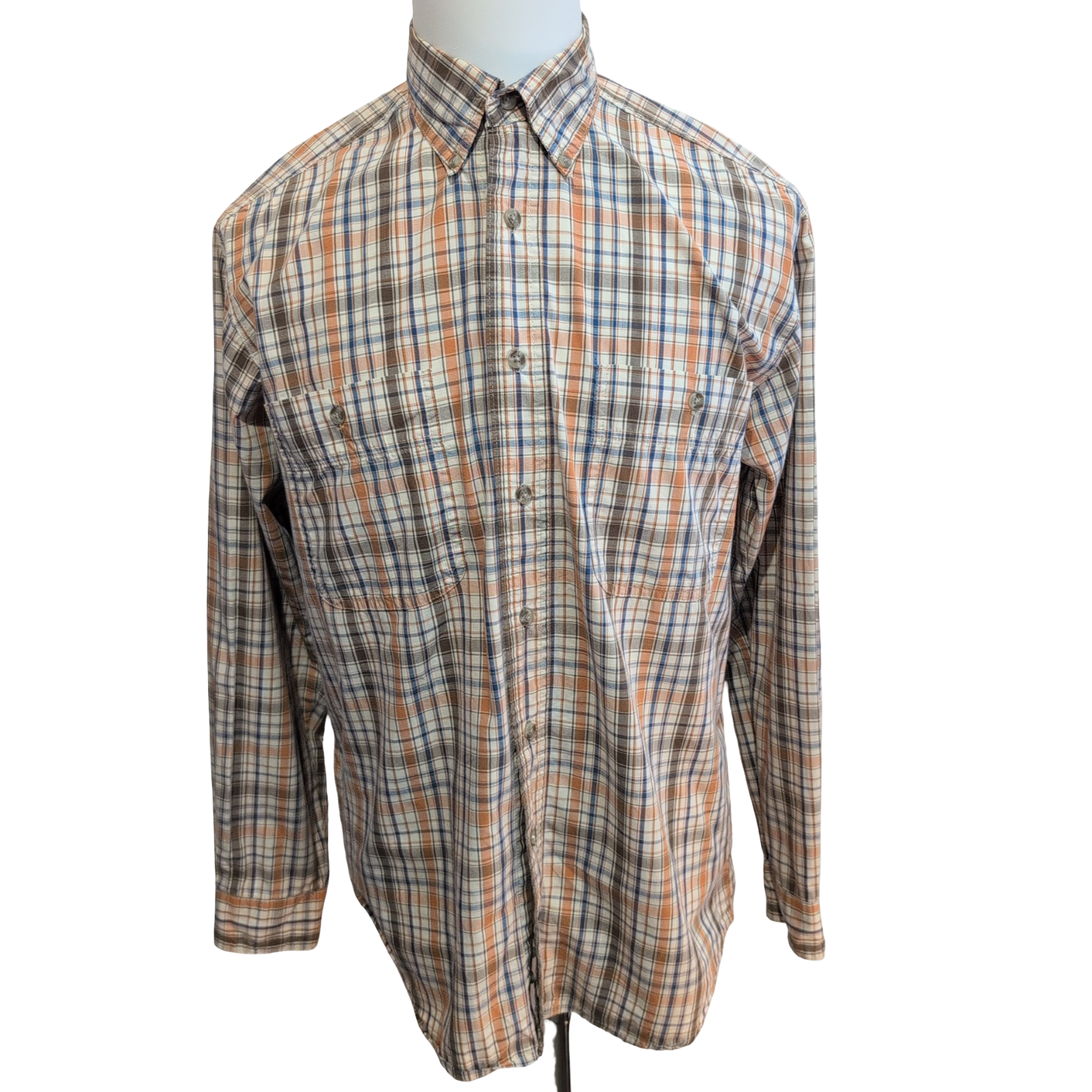 Chemise Wrangler Rugged Wear Orange Marron Carreaux Coton Manches Longues T.M