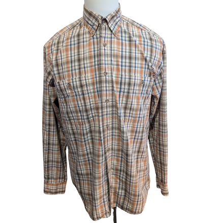 Chemise Wrangler Rugged Wear Orange Marron Carreaux Coton Manches Longues T.M