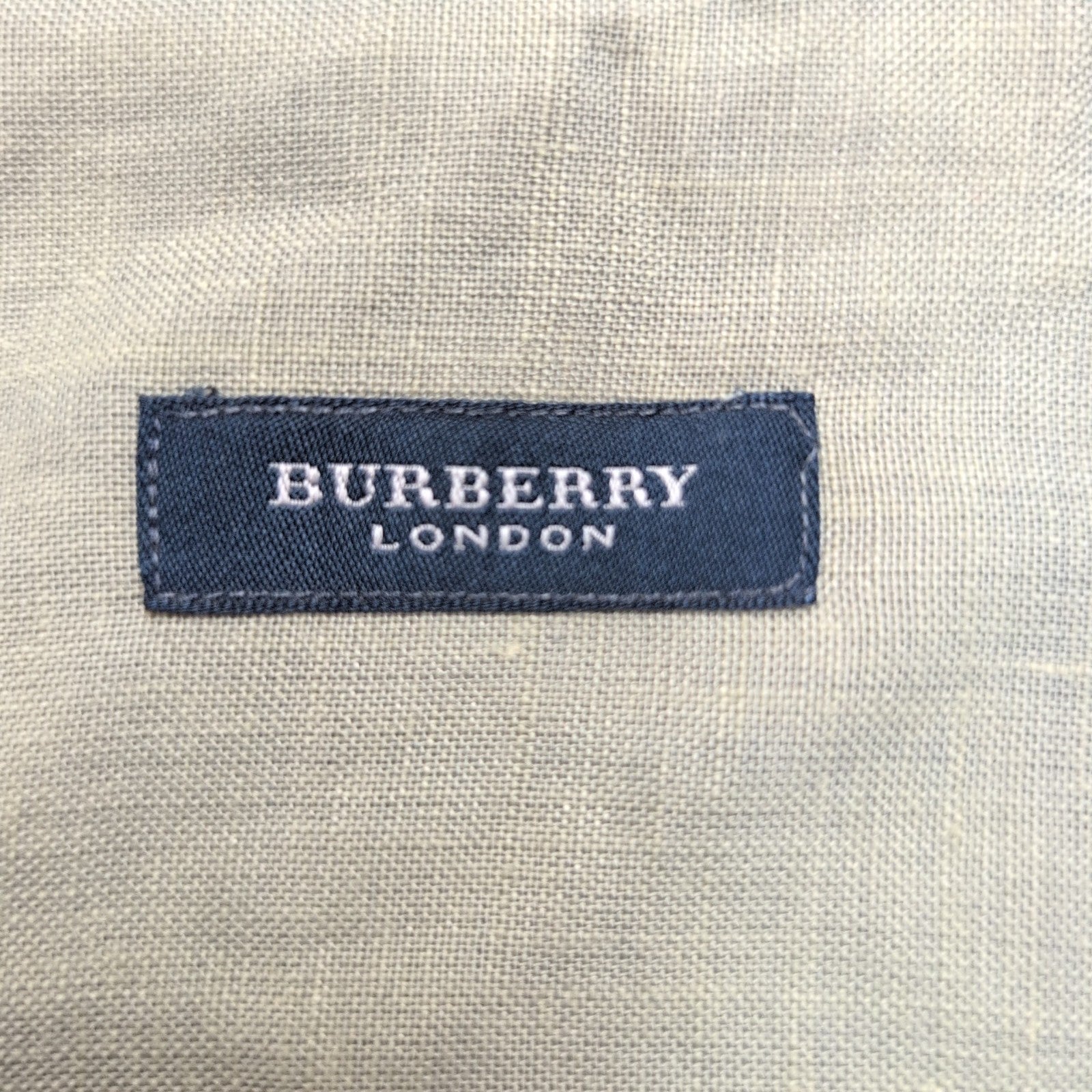 Chemise BURBERRY Lin XL Vert Kaki Logo Brodé Manches Courtes