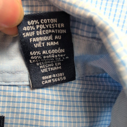 Chemise Chaps bleu ciel à petits carreaux avec poche et logo manches courtes XL