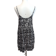 Robe d'été Femme Bohème Noir Blanc Motif Ethnique Floral Bretelles M