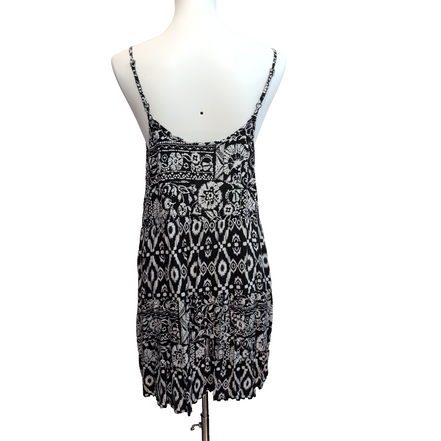 Robe d'été Femme Bohème Noir Blanc Motif Ethnique Floral Bretelles M