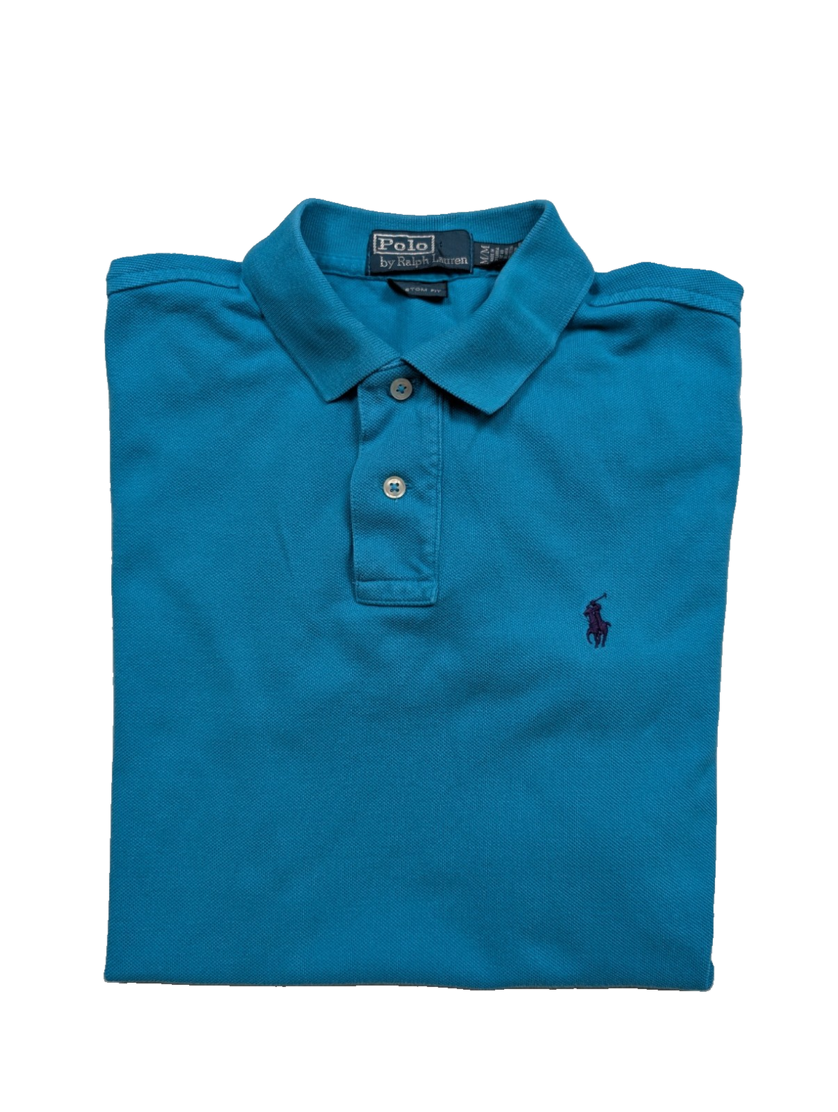 Polo manches courtes Polo Ralph Lauren M bleu turquoise logo marine Custom Fit