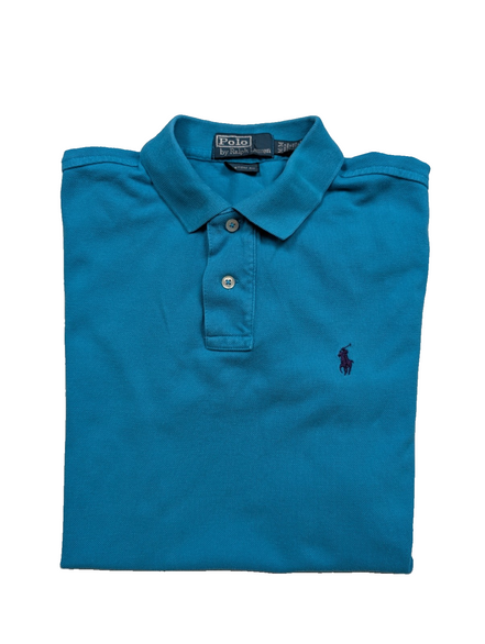 Polo manches courtes Polo Ralph Lauren M bleu turquoise logo marine Custom Fit