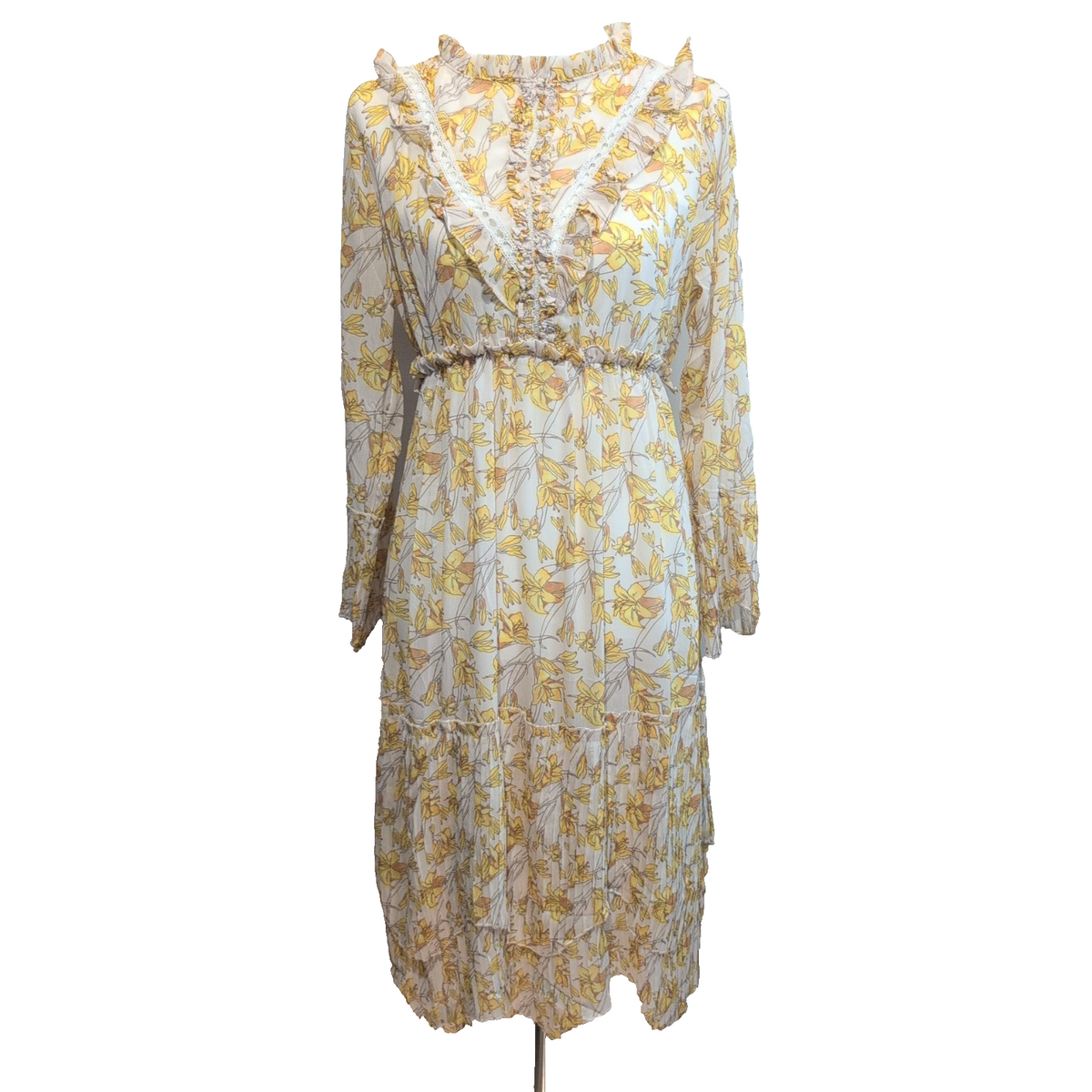 Robe CUBIC T.M Crème Fleurs Jaunes Bohème Neuve