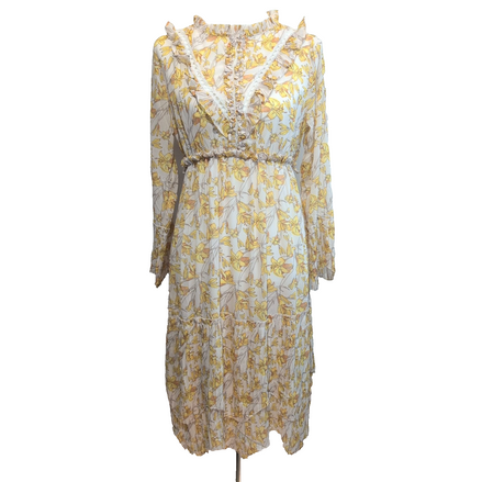 Robe CUBIC T.M Crème Fleurs Jaunes Bohème Neuve