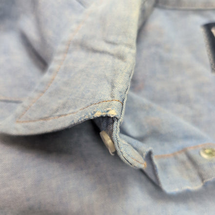 Chemise Wrangler Edge Western M Bleu Jean Coton Boutons Pression Usée