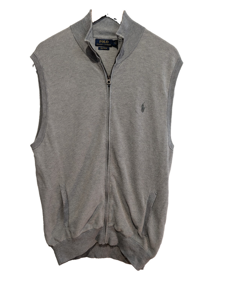 Gilet Polo Ralph Lauren sans manches gris zippé coton Pima taille M