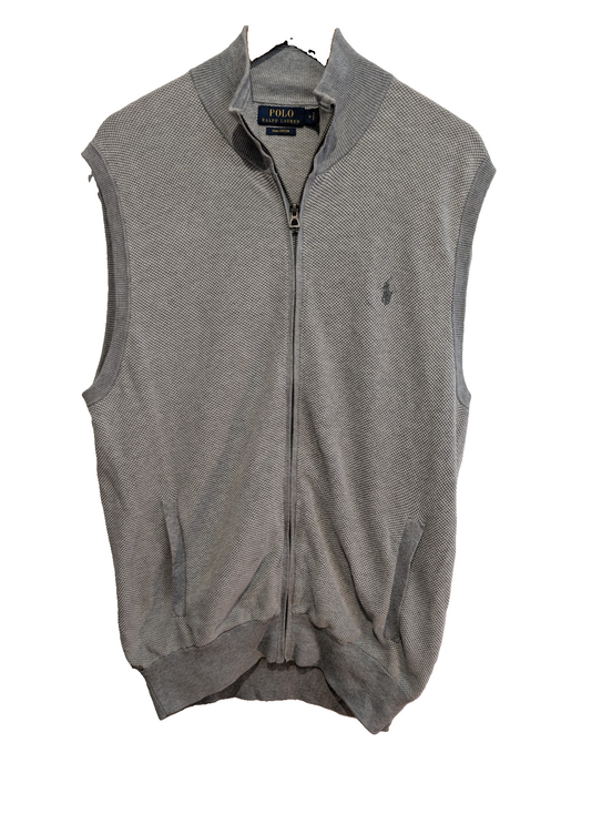 Gilet Polo Ralph Lauren sans manches gris zippé coton Pima taille M