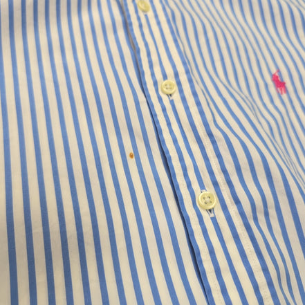 Chemise Ralph Lauren L Classic Fit Bleu Rayures Logo Rose Coton