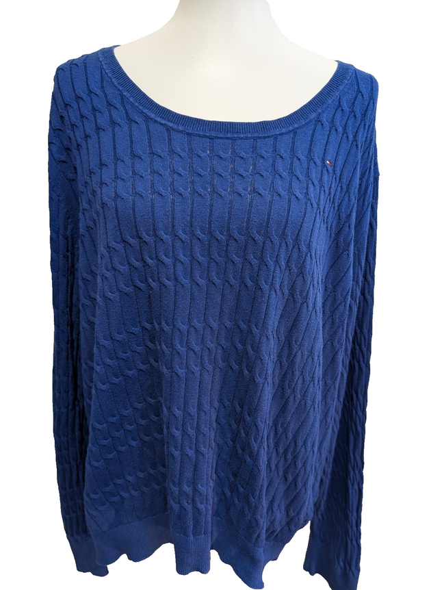Pull Femme Tommy Hilfiger Bleu Électrique Torsadé - Taille 3XL