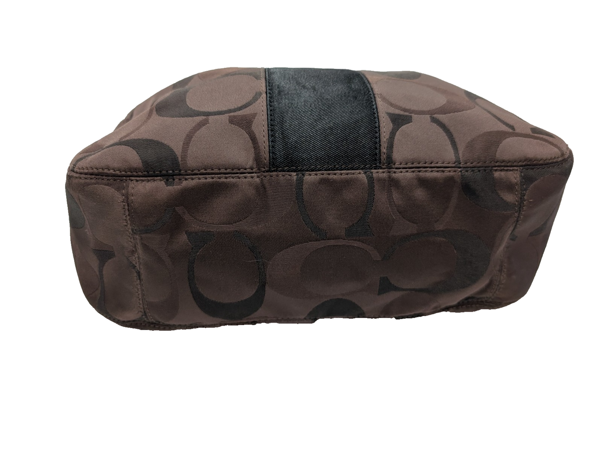 Sac Coach Signature Bandoulière Toile Marron Cuir Noir