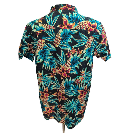 Chemise Hawaïenne Manches Courtes George Slim Fit Stretch Noir L