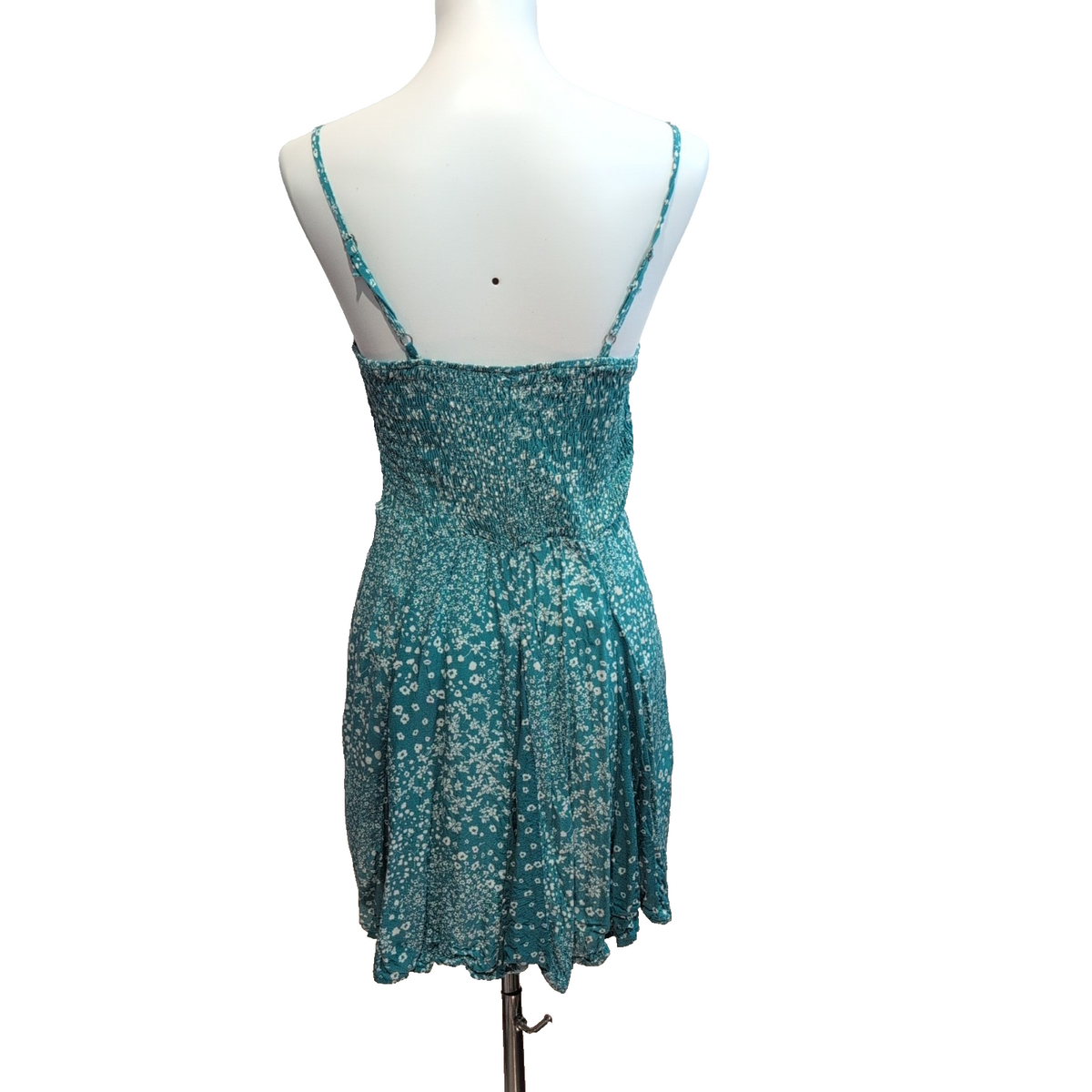 Robe d'été Femme M Turquoise Fleurie 100% Viscose Bretelles Fines