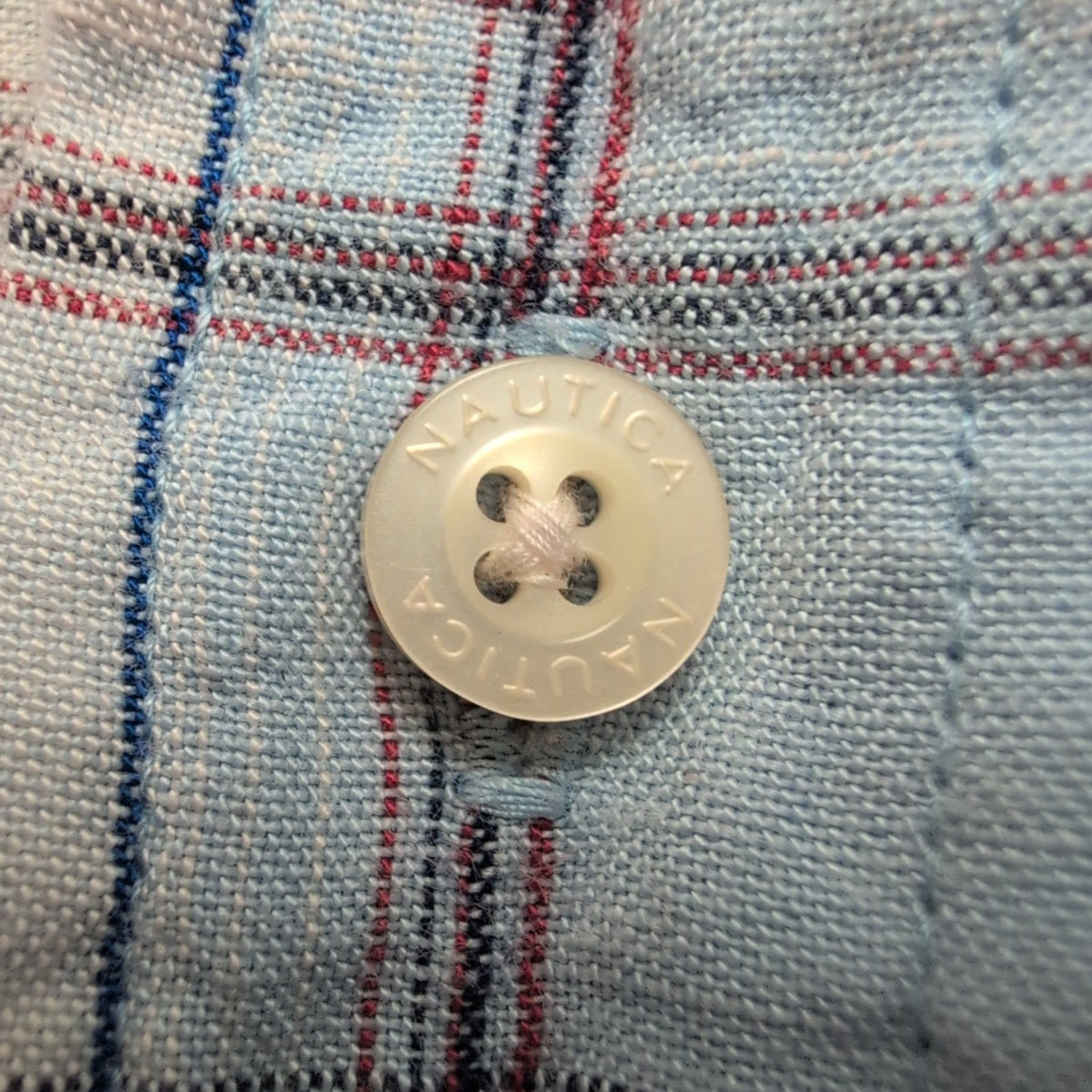 Chemise Nautica Lin Bleu À Carreaux Manche Courte Taille S