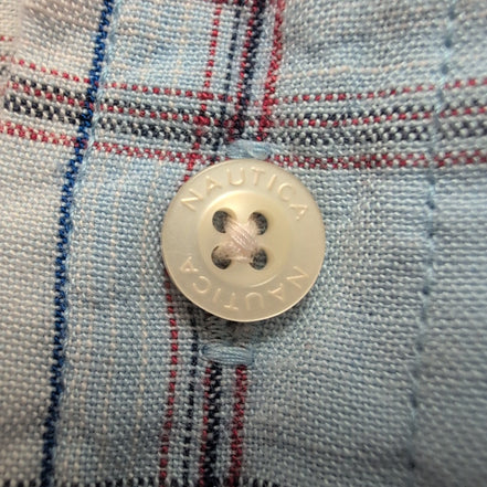 Chemise Nautica Lin Bleu À Carreaux Manche Courte Taille S