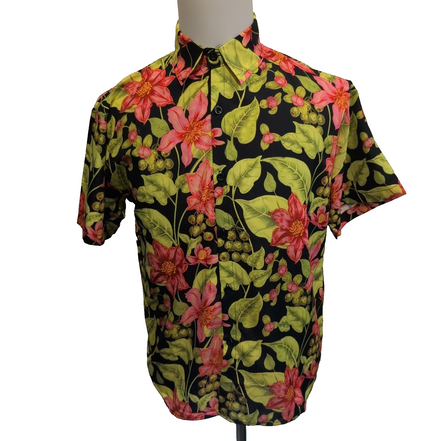 Chemise Hawaïenne Negrizo S Noire Fleurs Feuillage Viscose Neuve