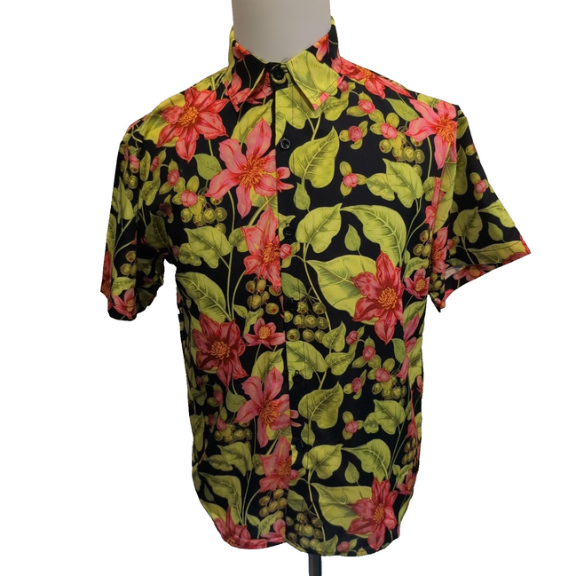 Chemise Hawaïenne Negrizo S Noire Fleurs Feuillage Viscose Neuve