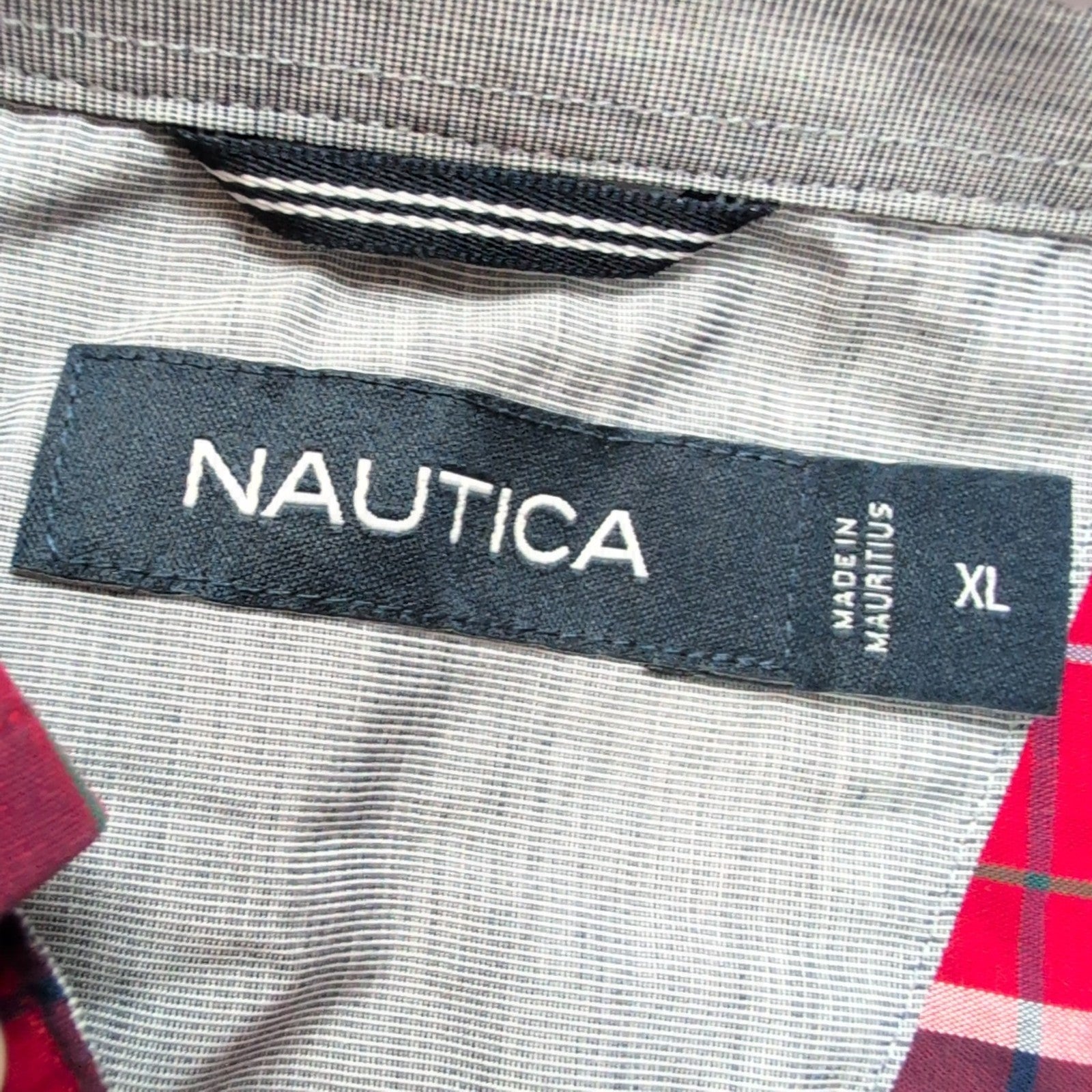 Chemise Nautica XL Made in Mauritius Carreaux Rouge Bleu manches longues