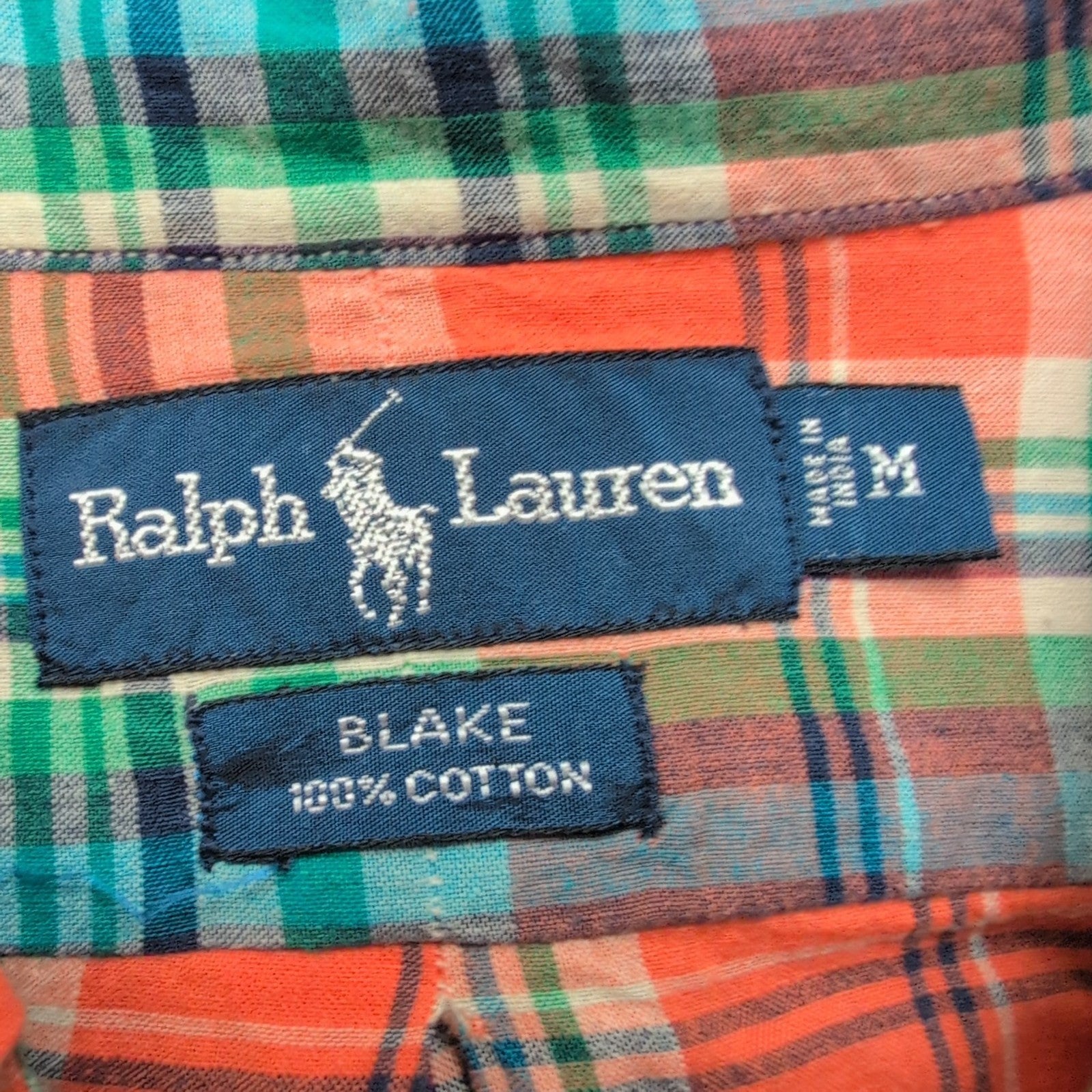 Chemise Ralph Lauren M Carreaux Orange Vert Coton Button Down Neuve Étiquette