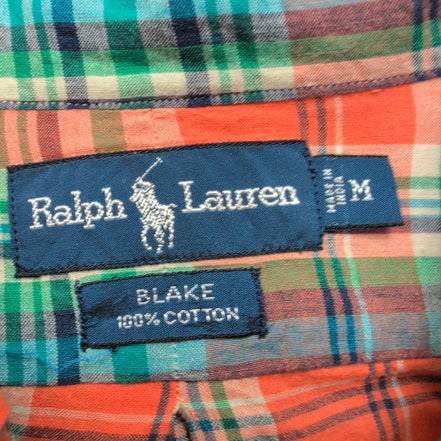 Chemise Ralph Lauren M Carreaux Orange Vert Coton Button Down Neuve Étiquette