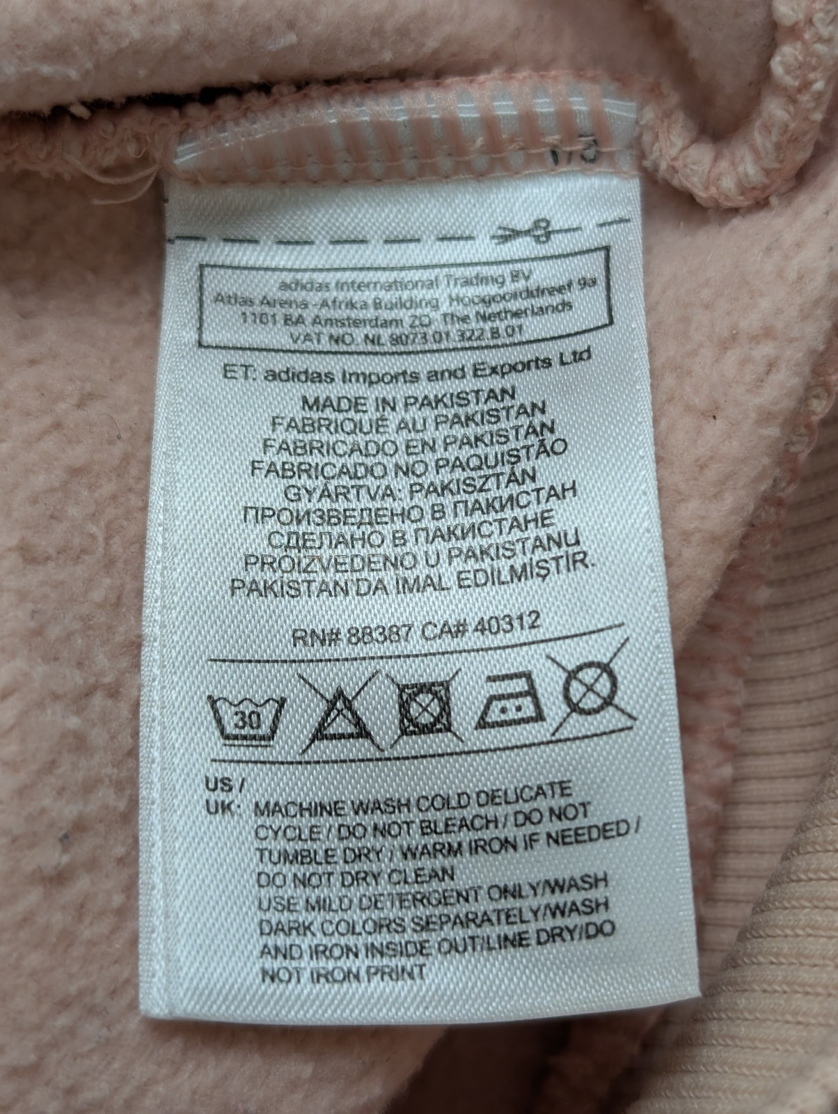 Sweat à Capuche Adidas Saumon - Grand Logo Blanc - Taille XS