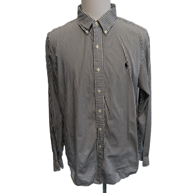 Chemise Ralph Lauren XXL Rayures Noir Blanc Logo Noir Button Down Shirt Coton