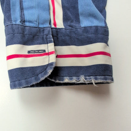 Chemise Ralph Lauren Blair M Rayures Bleu Blanc Rouge Logo Rouge
