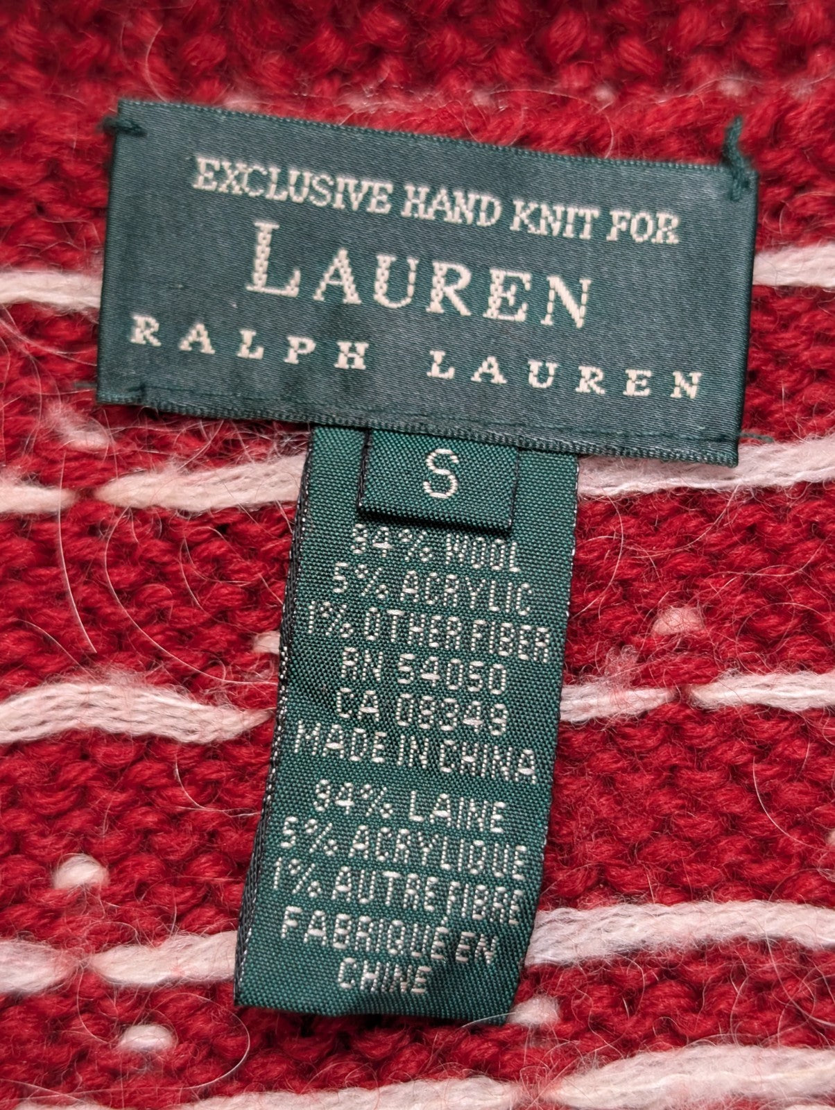 Pull LAUREN RALPH LAUREN Col Zippé FAIT MAIN 84% LAINE Motif flocon T. S Rare