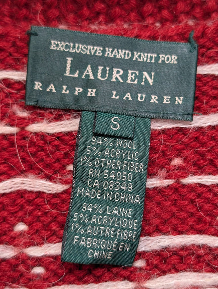 Pull LAUREN RALPH LAUREN Col Zippé FAIT MAIN 84% LAINE Motif flocon T. S Rare