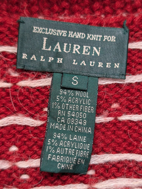 Pull LAUREN RALPH LAUREN Col Zippé FAIT MAIN 84% LAINE Motif flocon T. S Rare