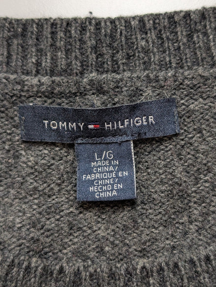 Pull Long Robe Courte Tommy Hilfiger Femme Gris Rayures Bordeaux Taille L