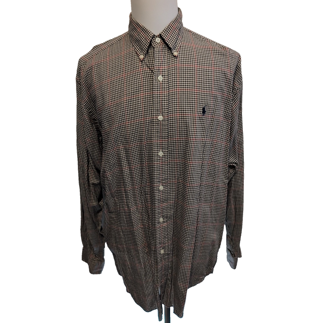 Chemise Ralph Lauren Blake L/XL Camel Noir Rouge Flanelle Button Down Shirt
