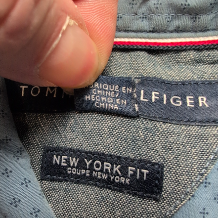 Chemise Tommy Hilfiger Homme Taille M New York Fit Bleue Micro Motif Coton