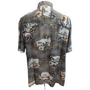 Chemise Hawaïenne Viscose Marron Palmier Feuillage Taille L Manches courtes