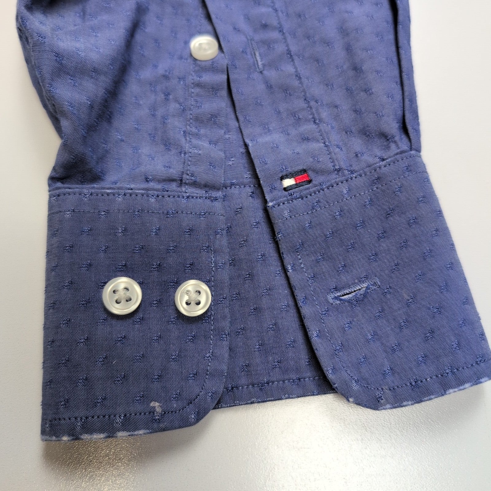 Chemise Tommy Hilfiger Homme Taille M/L Bleue Stretch Coton Micro Motif