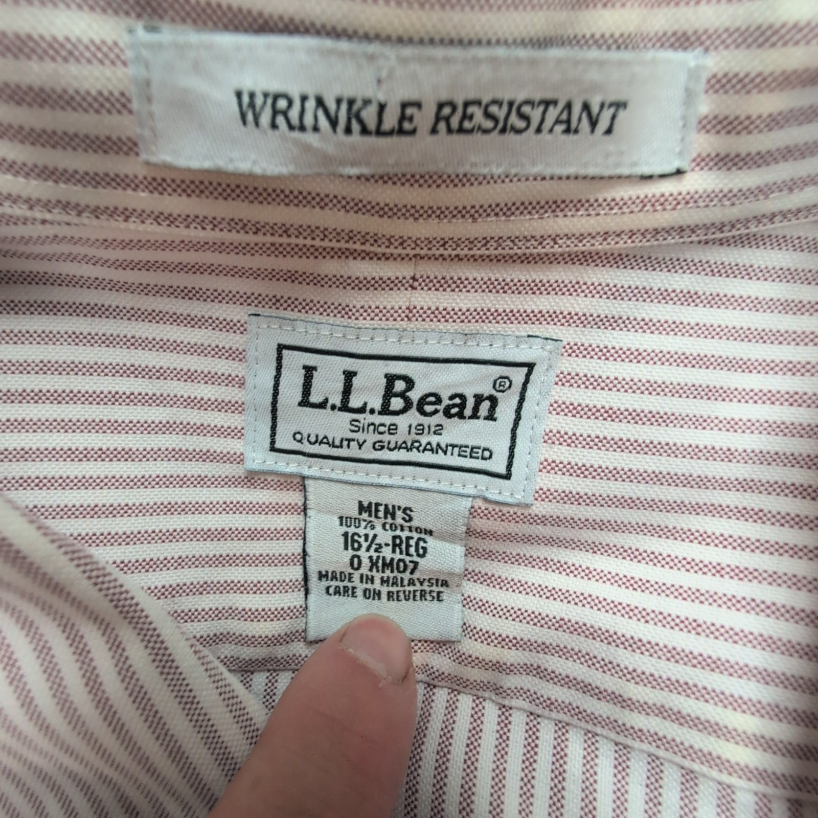 Chemise L.L Bean blanche et bordeaux à rayures manches courtes taille L #67e
