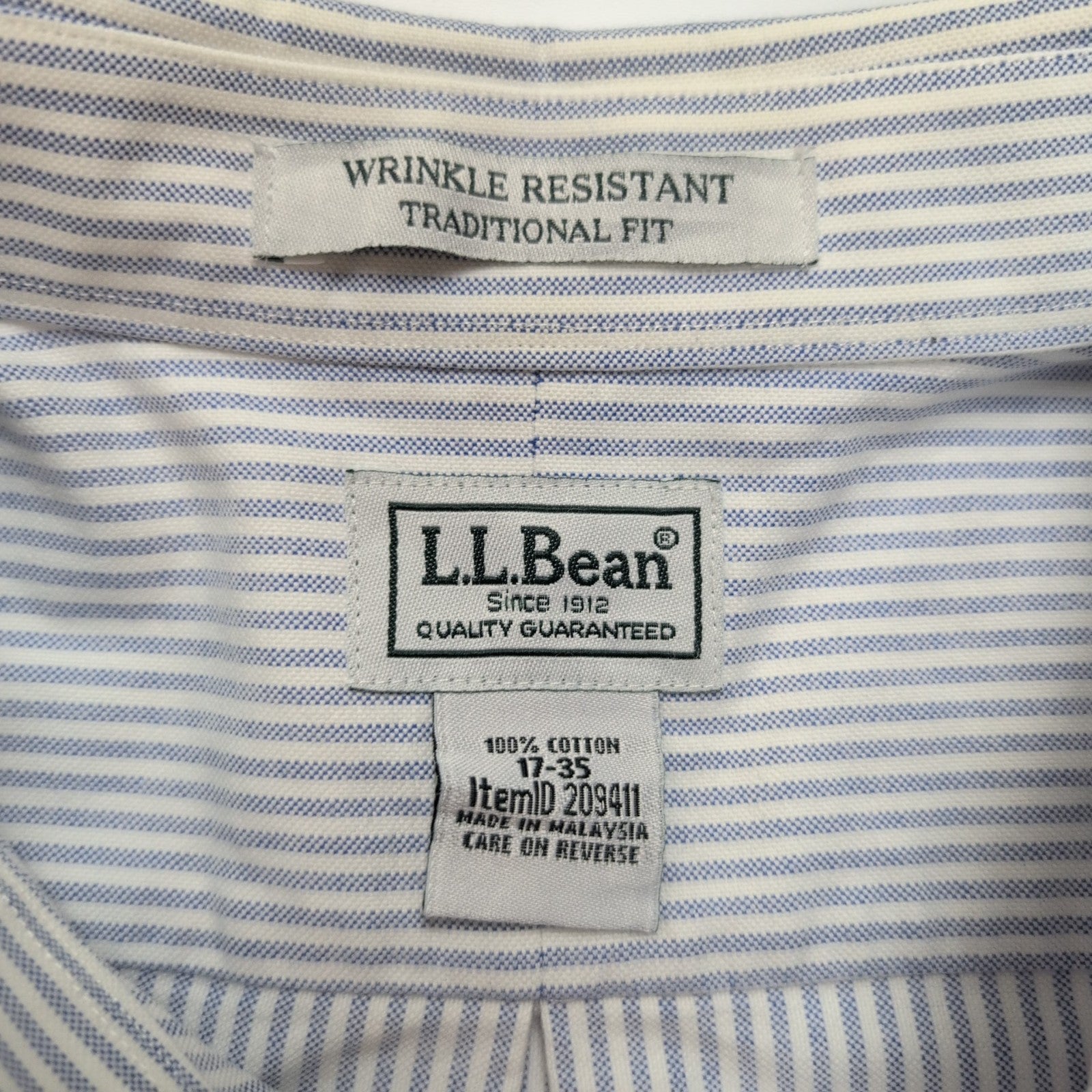 Chemise L.L. Bean bleue à rayures manches longues taille XL #207e