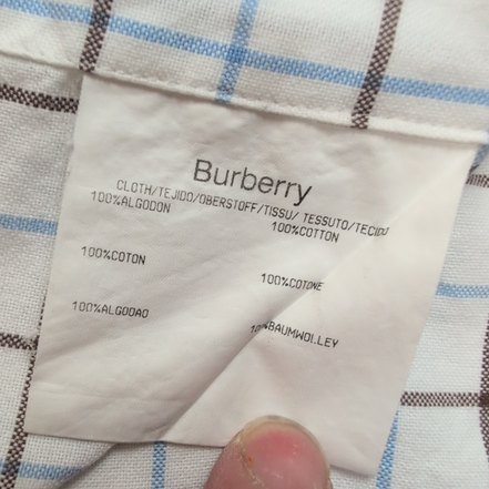 Chemise BURBERRY Blanc Carreaux Bleu Marron Taille 14 XS Homme Coton
