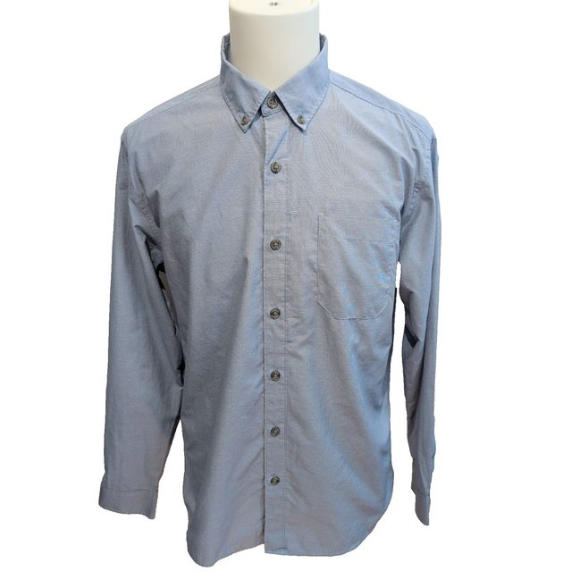 Chemise Eddie Bauer L Bleu Micro Carreaux Poche Homme Boutons Gravés longues mch