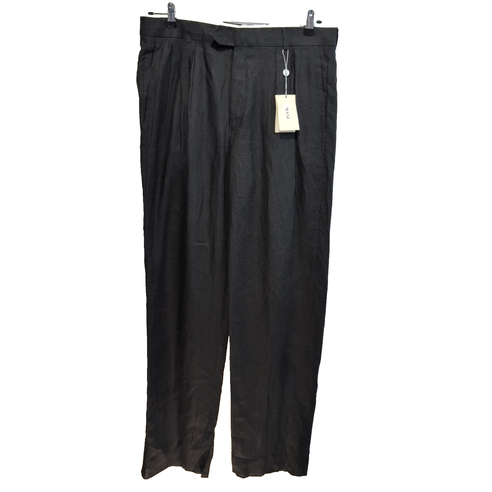 Pantalon Mani 100% Lin Noir Chino à Pinces Made in Italy Neuf W36