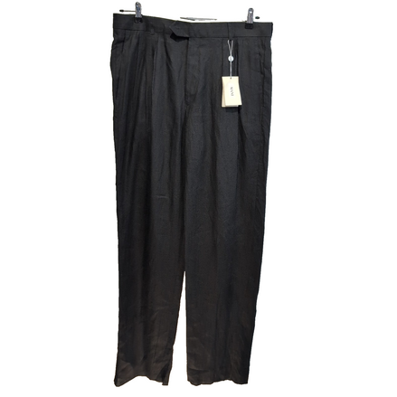 Pantalon Mani 100% Lin Noir Chino à Pinces Made in Italy Neuf W36