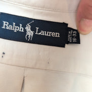 Chemise Ralph Lauren L Blanc Uni Logo Marron Made in Hong Kong manches longues