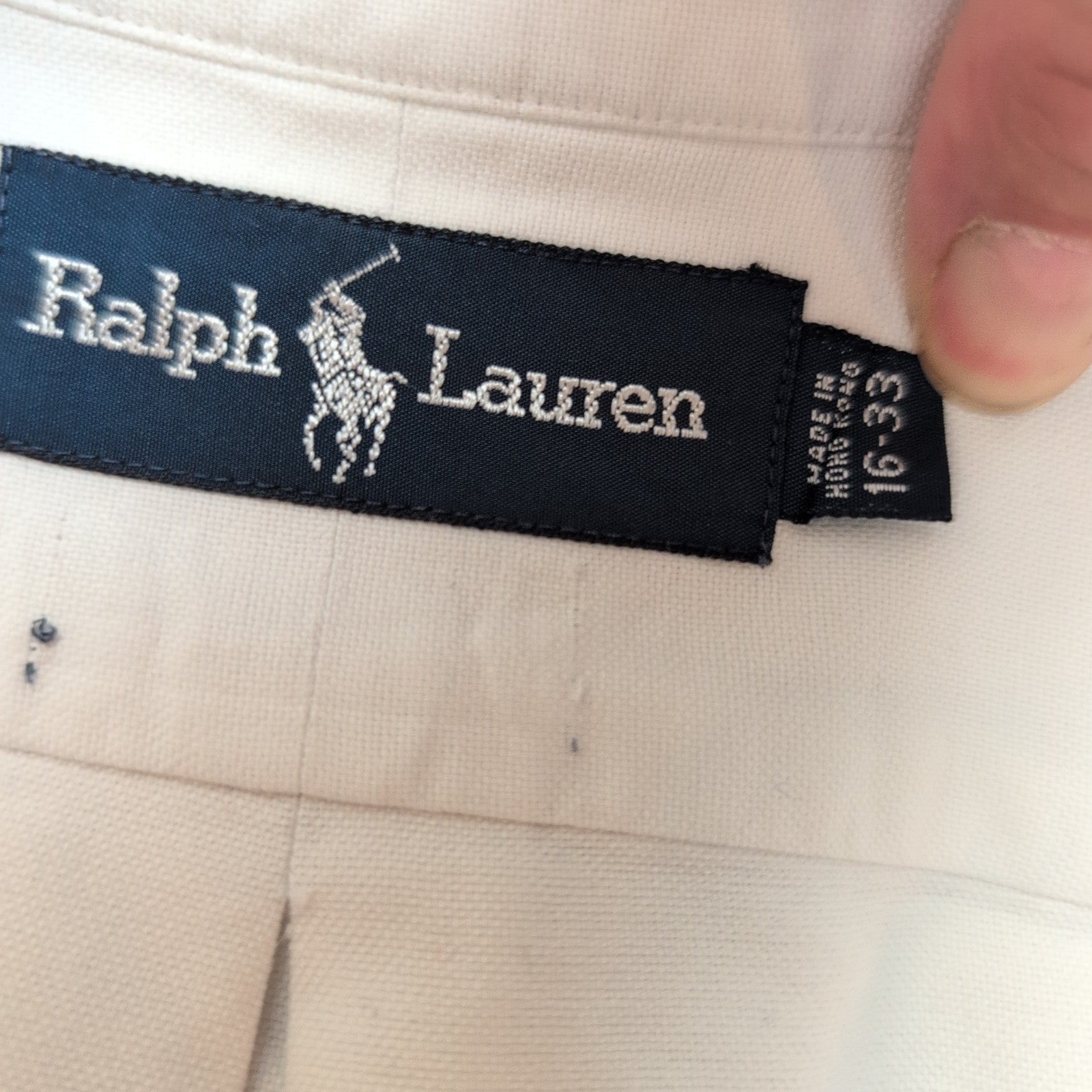 Chemise Ralph Lauren L Blanc Uni Logo Marron Made in Hong Kong manches longues